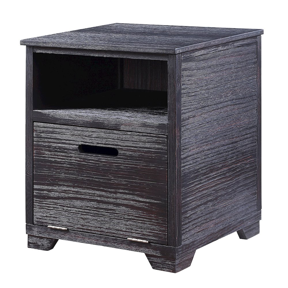Antique Black End Table with Drop-Down Door. Picture 1