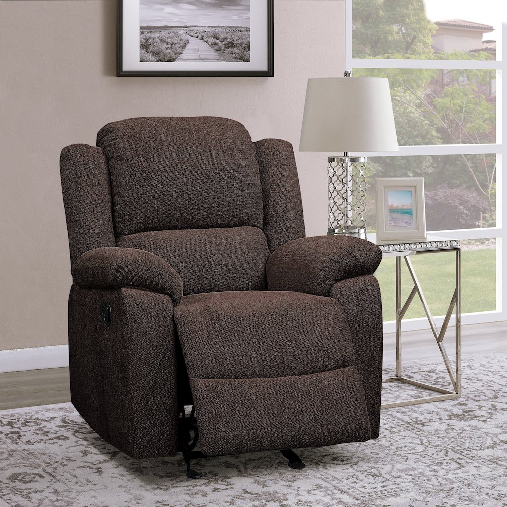 Brown Pillow Top Arms Glider Recliner. Picture 5
