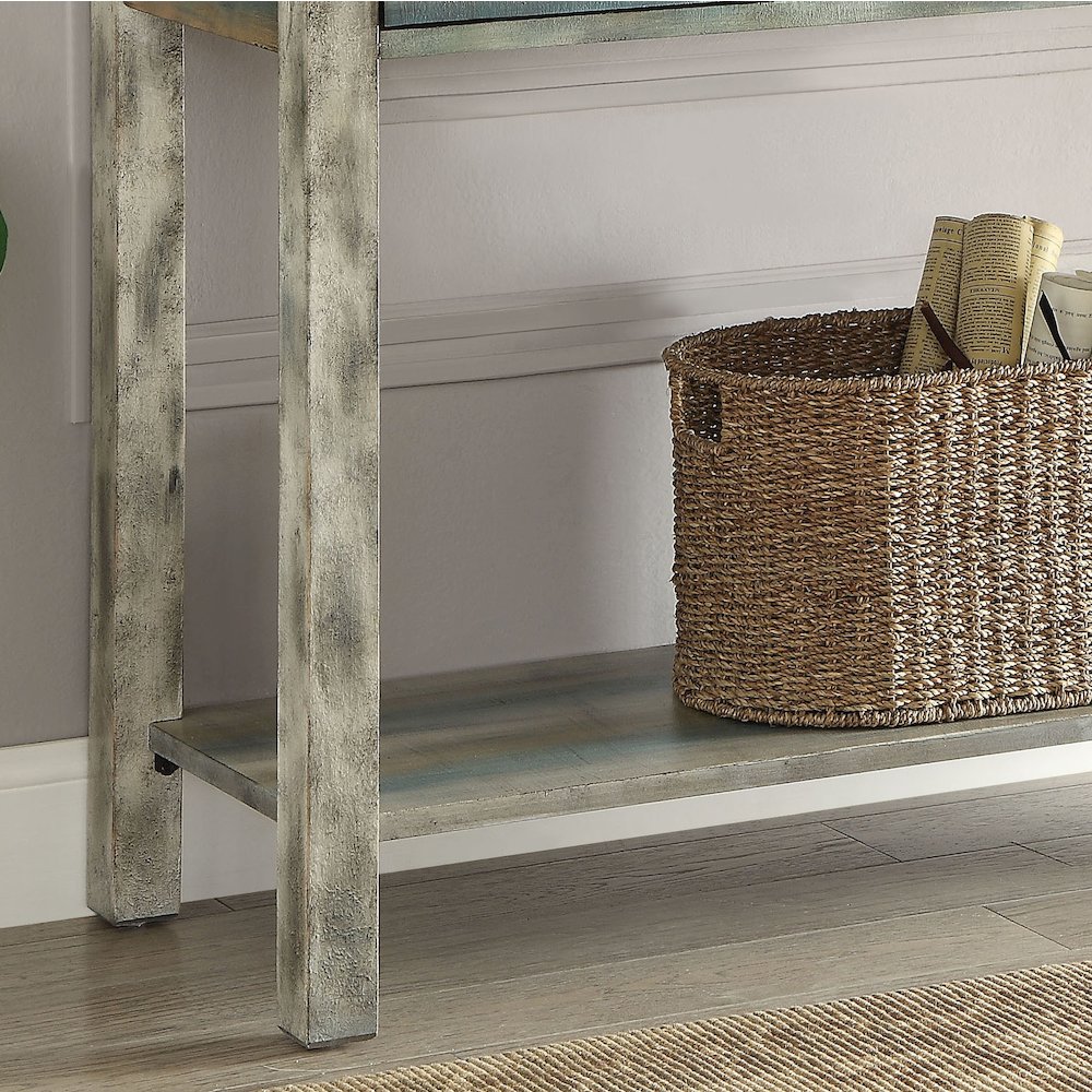 Antique Grey and Teal 3-drawer Console Table. Picture 2