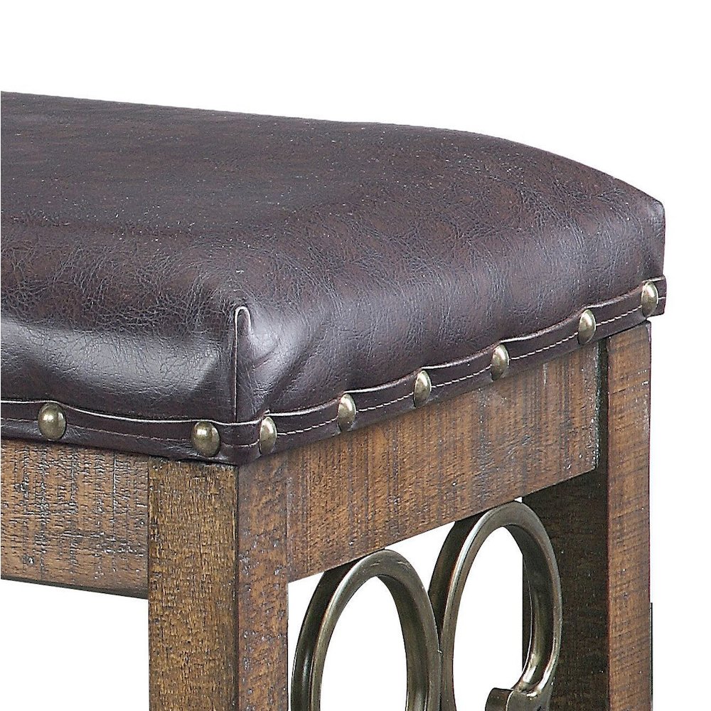 Black and Weathered Cherry Bench with Nailhead Trim. Picture 3