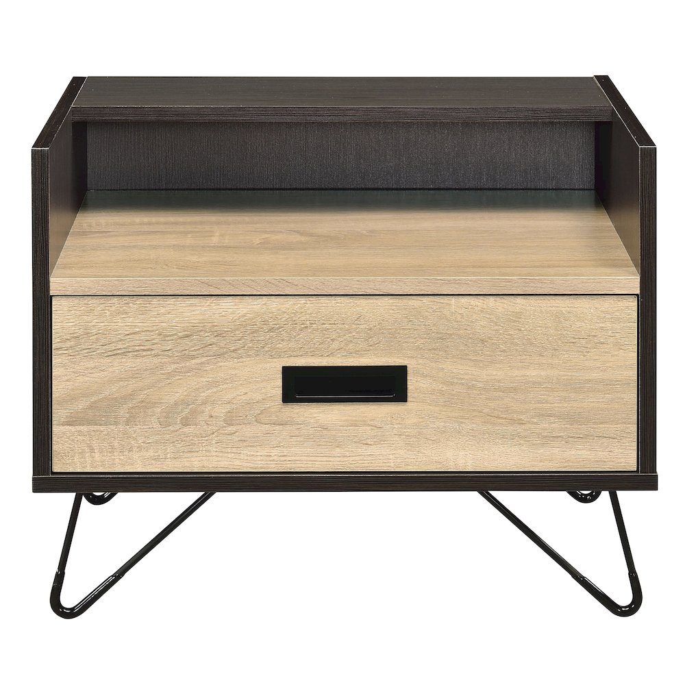Oak and Black Accent Table with 1 Drawer. Picture 2