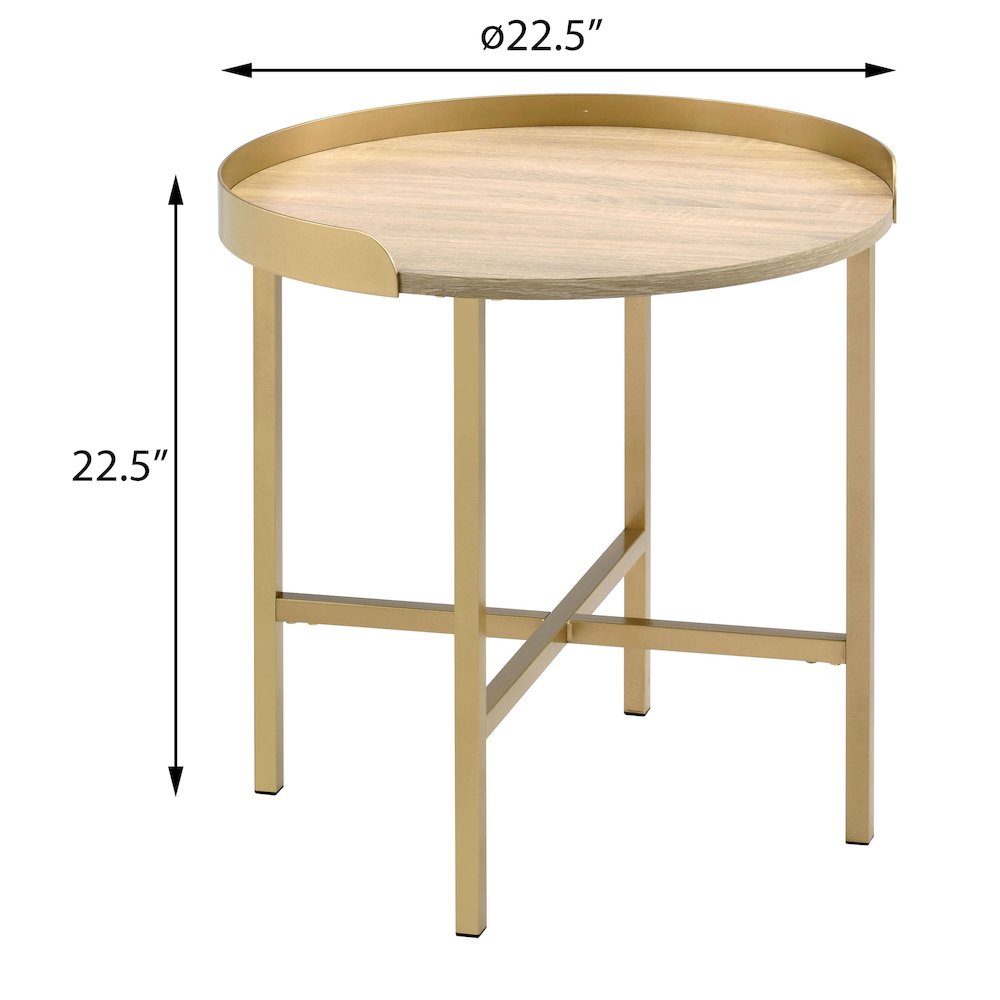 Oak and Gold End Table with Tray Top. Picture 5