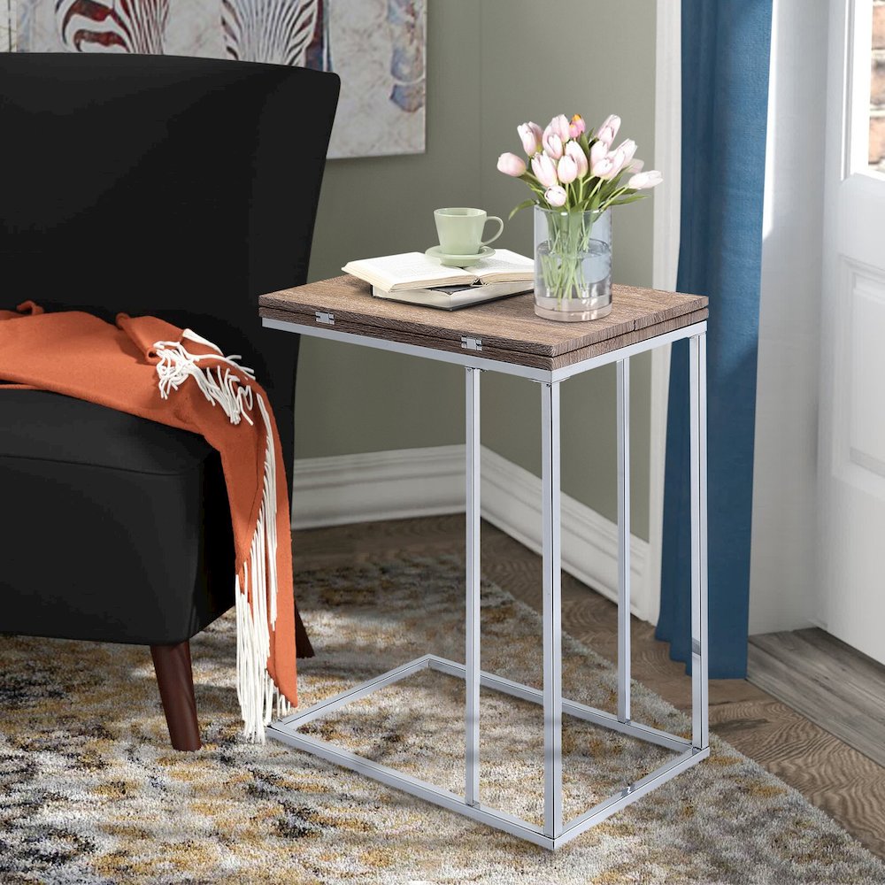 Weathered Oak and Chrome Side Table. Picture 5