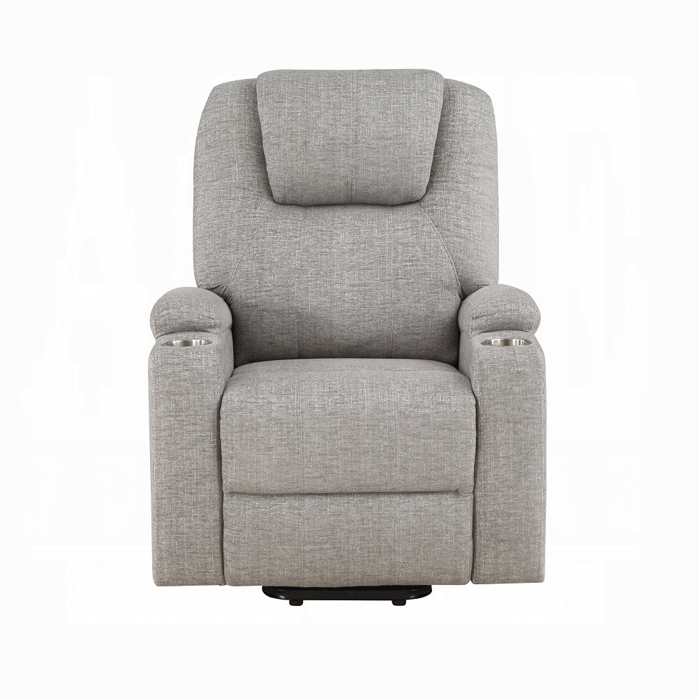 Light Grey Power Recliner with Cupholder. Picture 3