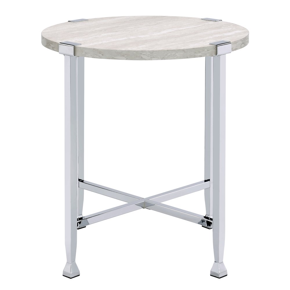 White Oak and Chrome End Table with X Shape Base. Picture 2