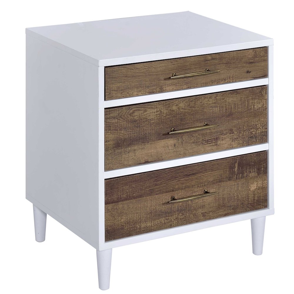 White and Weathered Oak 3-drawer Accent Table. Picture 1