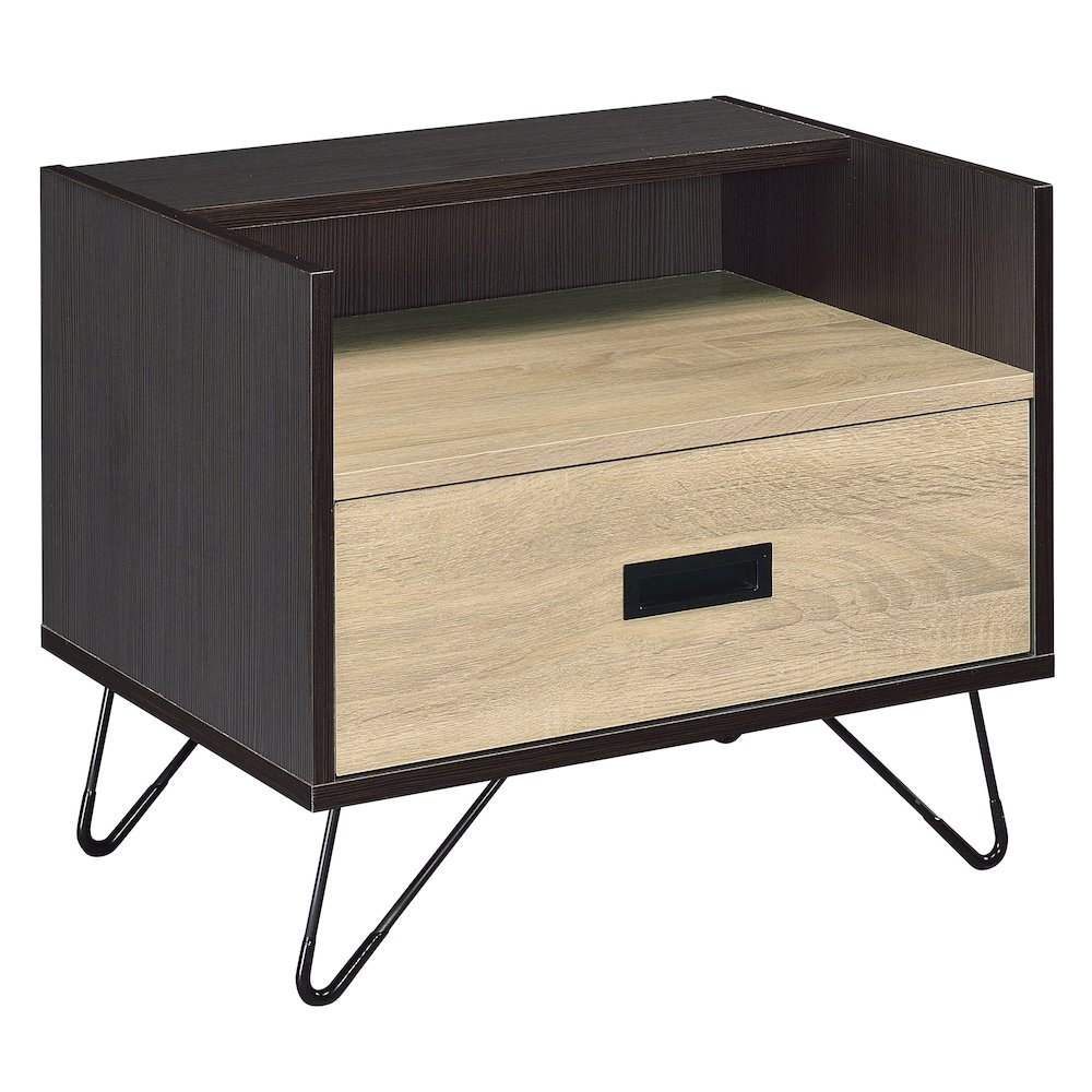 Oak and Black Accent Table with 1 Drawer. Picture 1