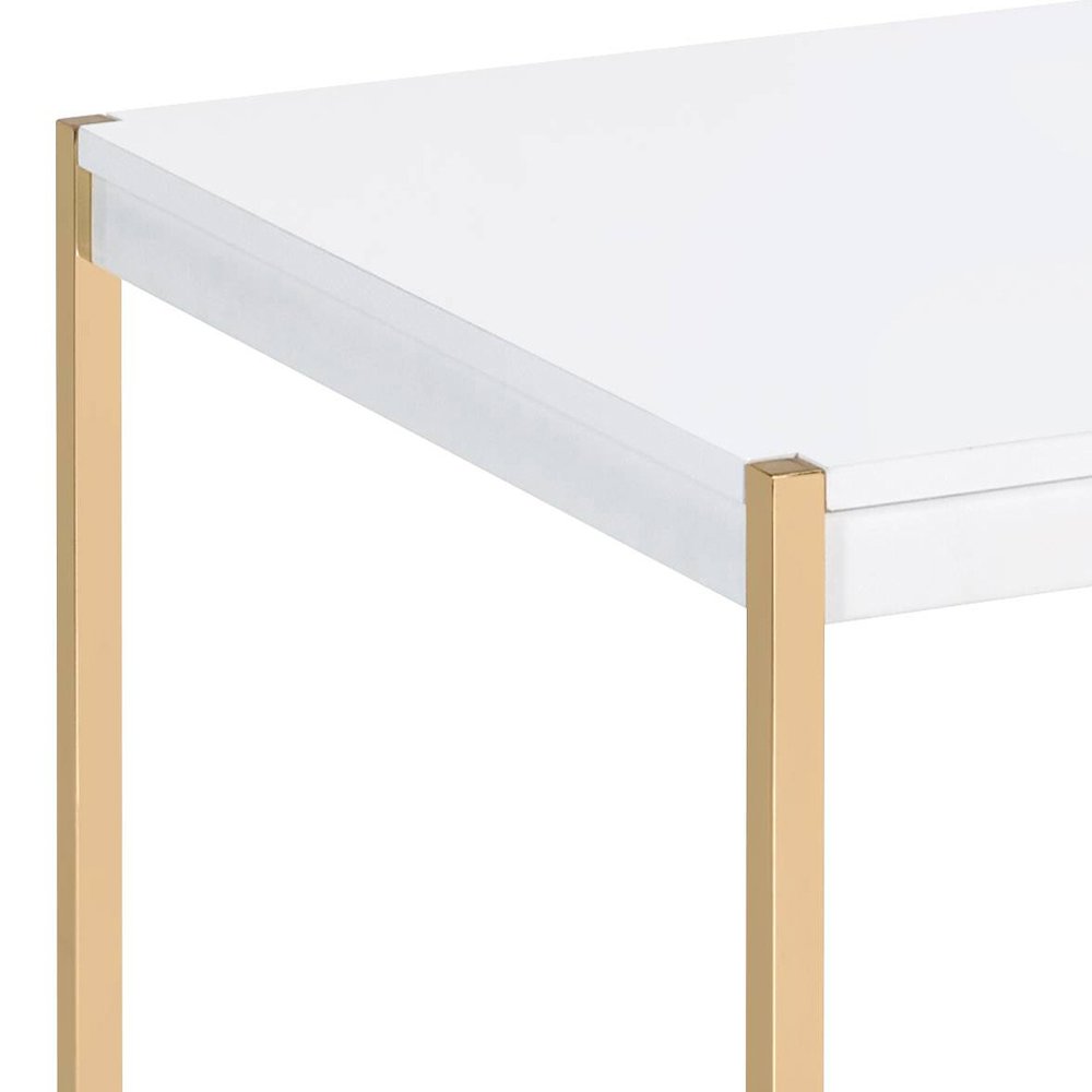 White and Gold Square End Table. Picture 3