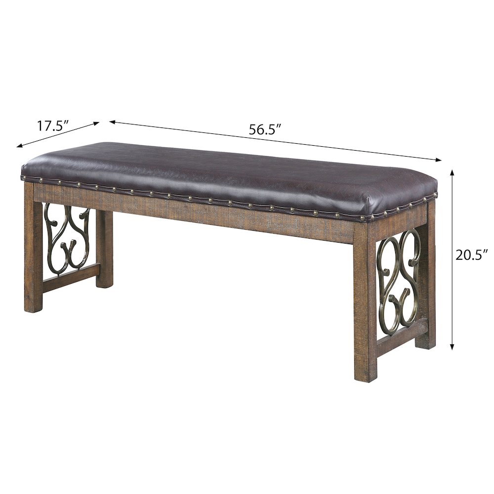 Black and Weathered Cherry Bench with Nailhead Trim. Picture 5