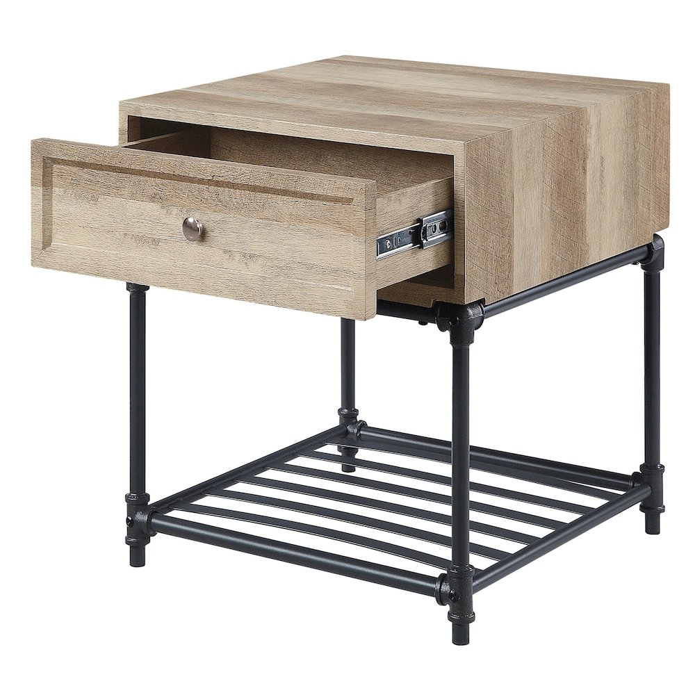 Oak and Sandy Black End Table with Slatted Lower Shelf. Picture 3