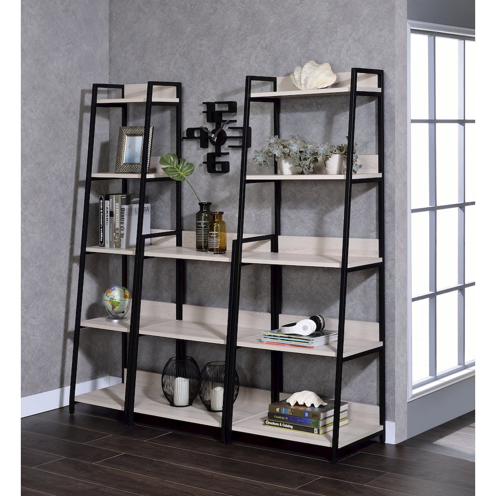 Natural and Black Ladder 5-tier Bookshelf. Picture 5
