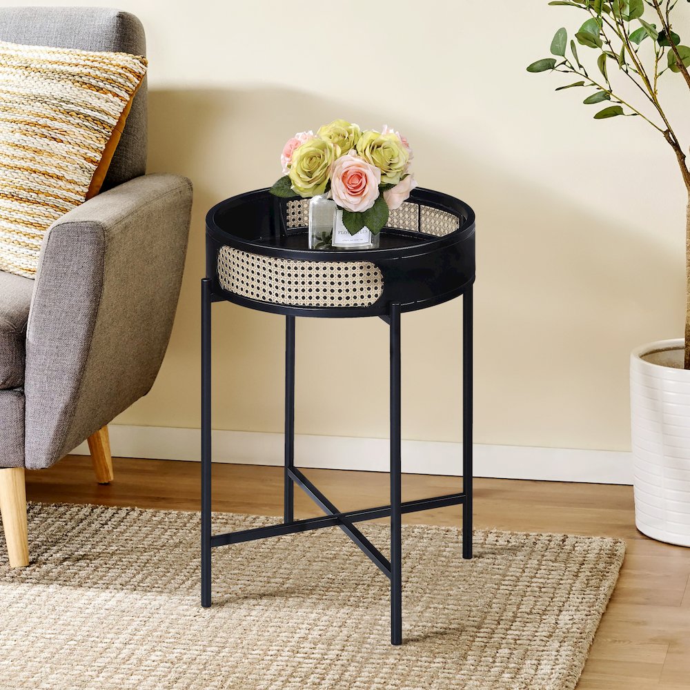 Black End Table with Tray Top. Picture 5