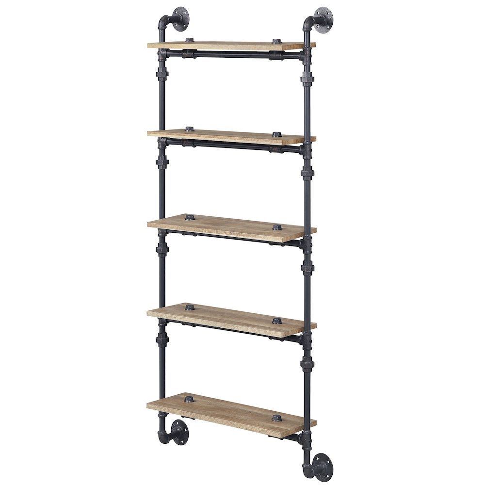 Oak and Sandy Black Rectangle 5-Tier Wall Shelf. Picture 1