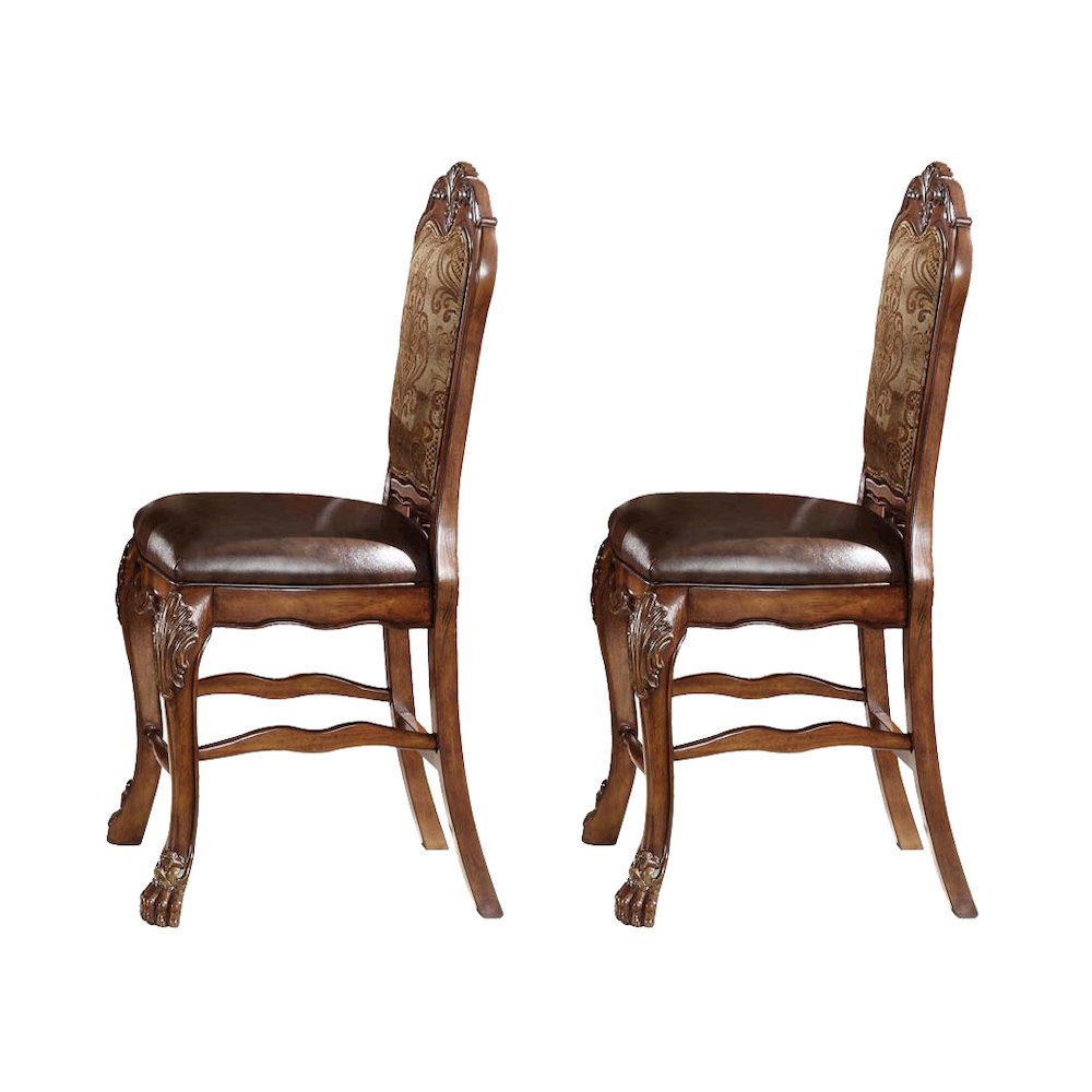 Beige and Cherry Oak Counter Height Chairs (Set of 2). Picture 1