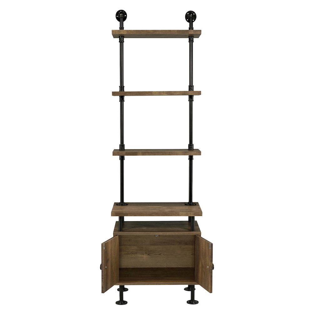 Rustic Oak And Black Side Pier With Open Shelving. Picture 3