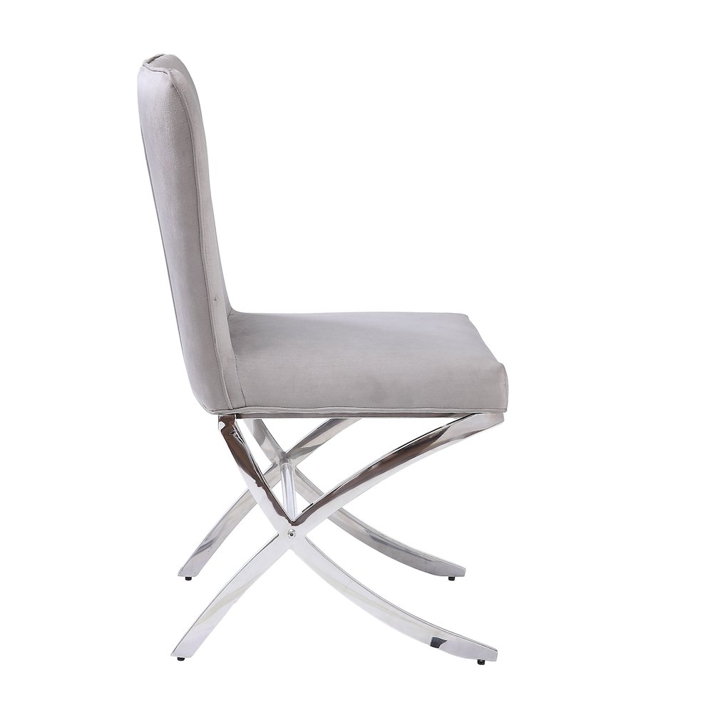 Beige and Chrome Side Chairs with Metal X Shape Legs (Set of 2). Picture 3