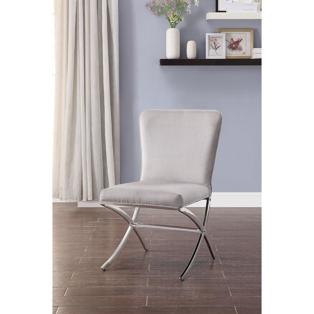 Beige and Chrome Side Chairs with Metal X Shape Legs (Set of 2). Picture 5