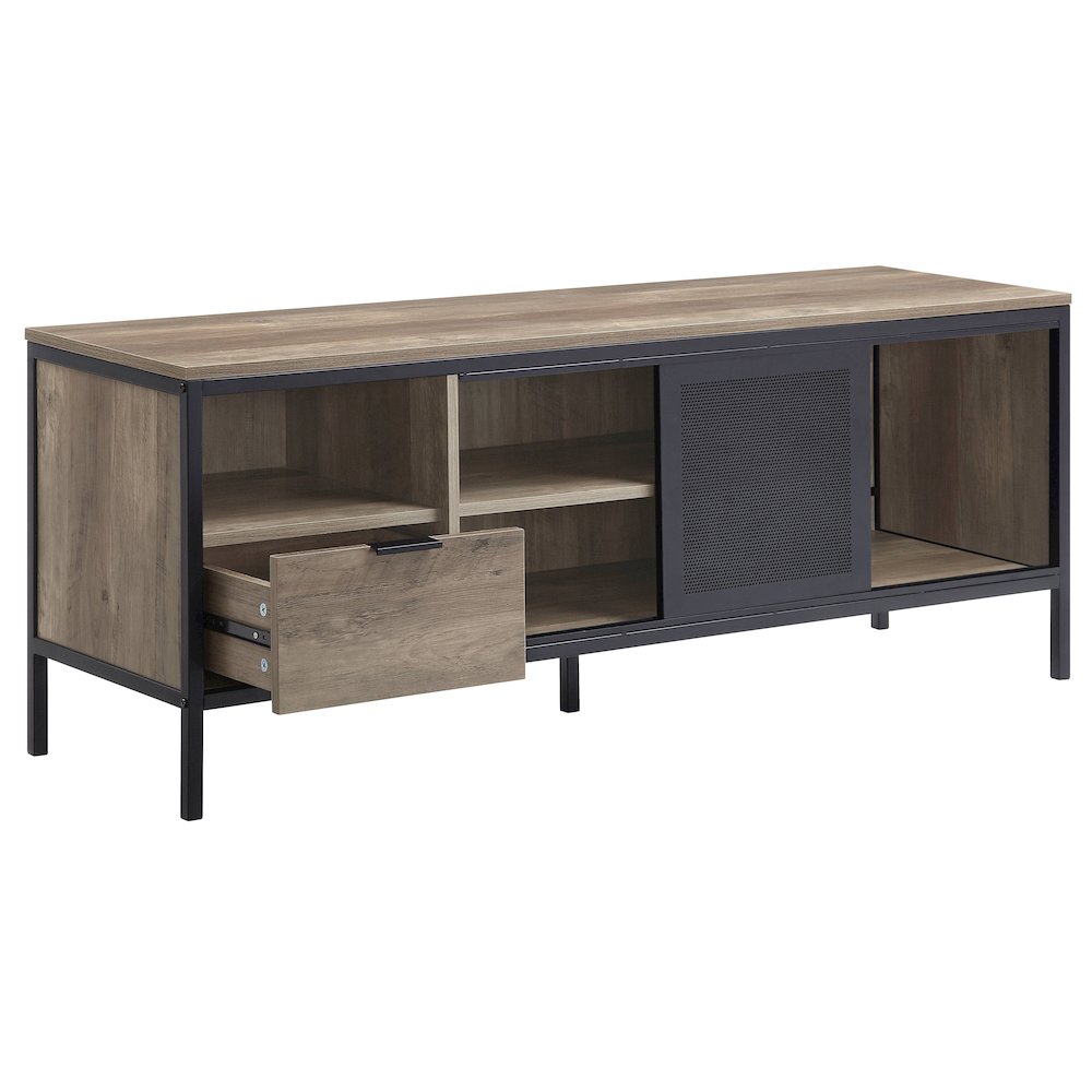 Rustic Oak and Black TV Stand with 1 Sliding Door. Picture 4