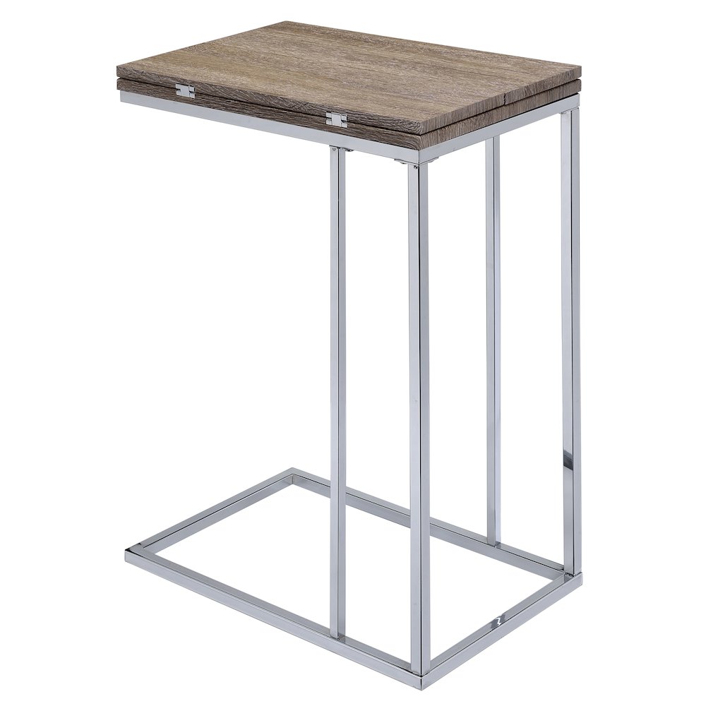 Weathered Oak and Chrome Side Table. Picture 1