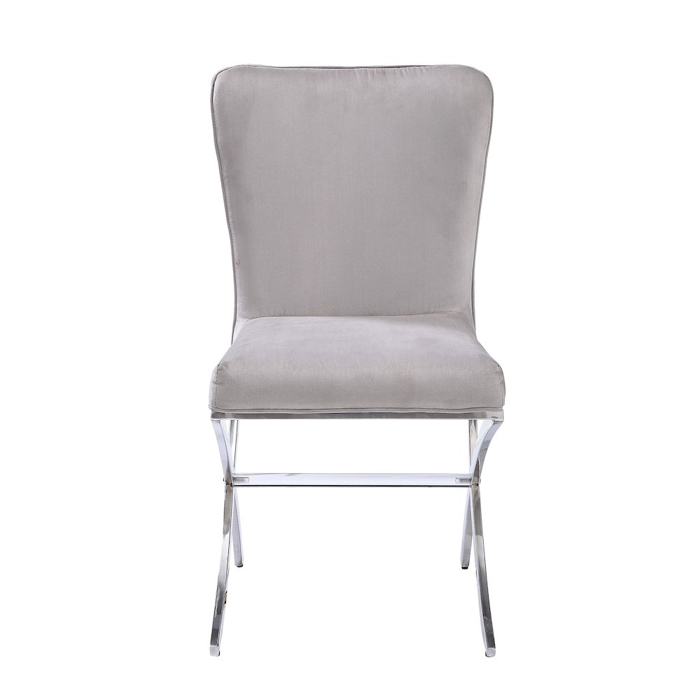 Beige and Chrome Side Chairs with Metal X Shape Legs (Set of 2). Picture 2