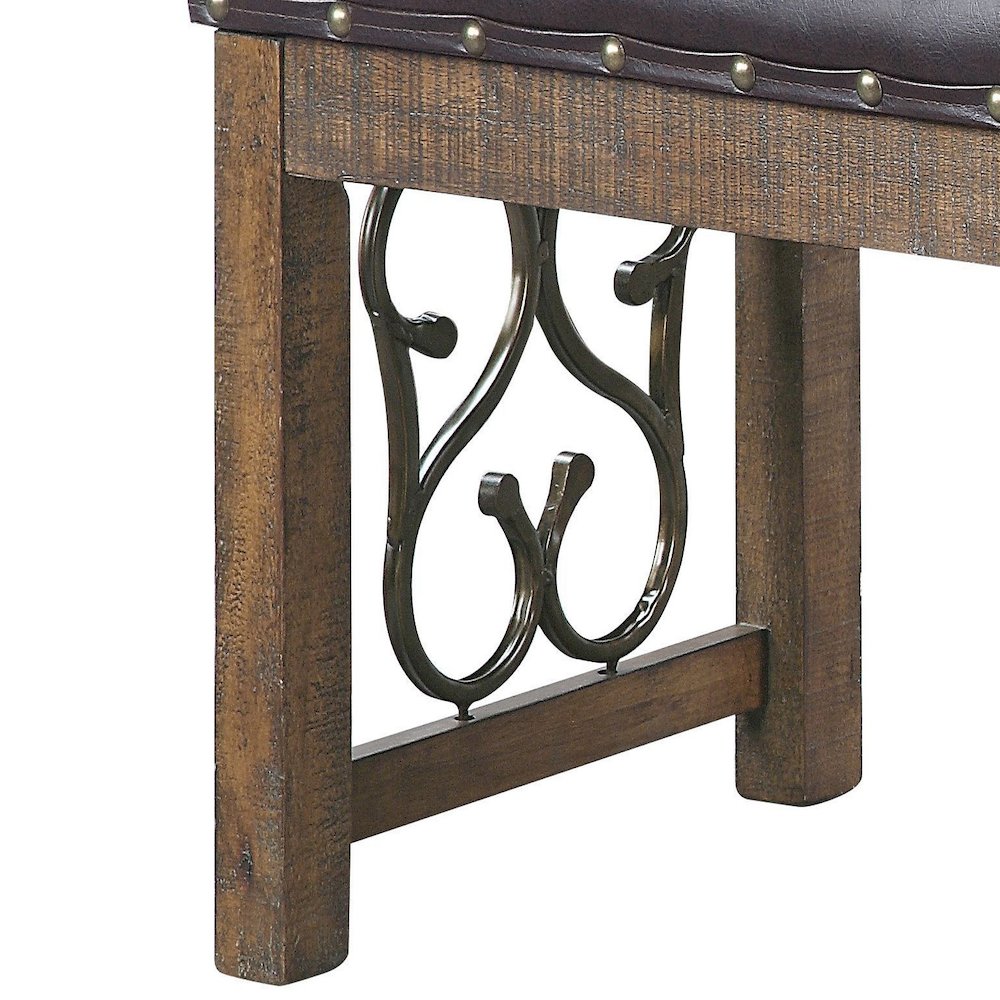 Black and Weathered Cherry Bench with Nailhead Trim. Picture 4