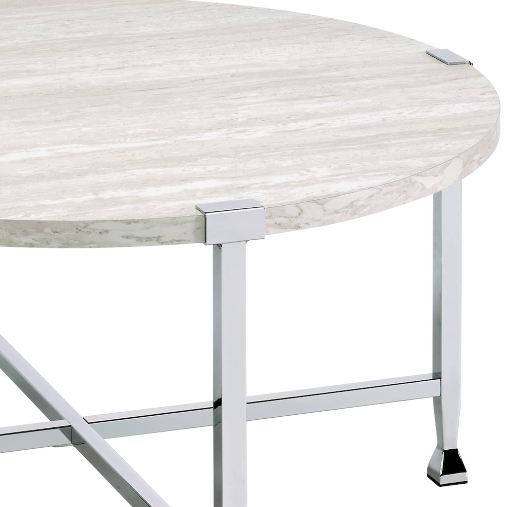 White Oak and Chrome Round Coffee Table. Picture 3