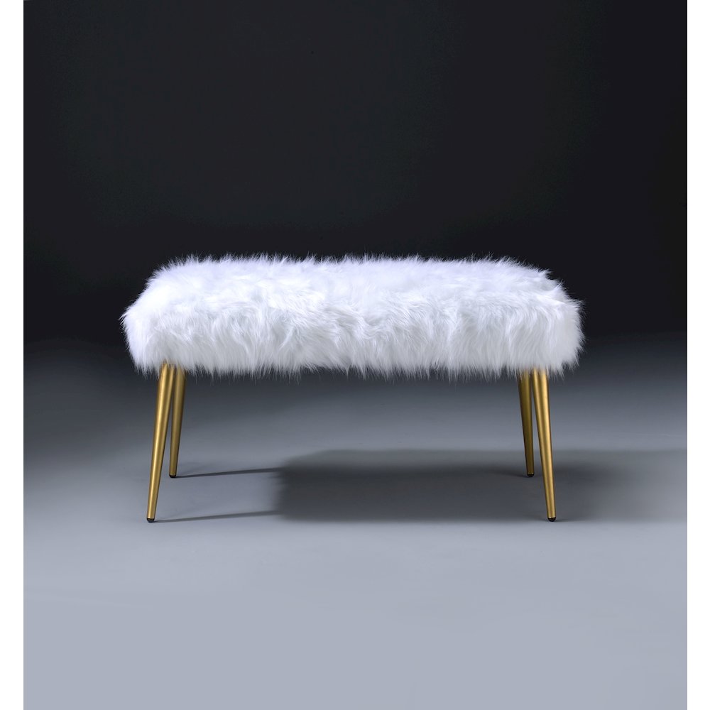 White and Gold Bench with Straight Legs. Picture 3