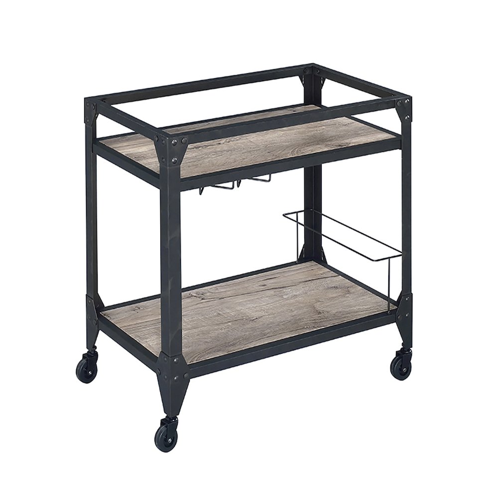 Rustic Oak and Charcoal 2-shelf Serving Cart. Picture 1