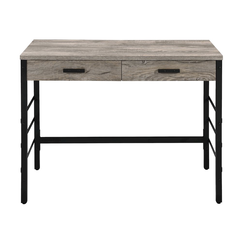 Light Weathered Oak and Black Writing Desk with 2 Drawers. Picture 2