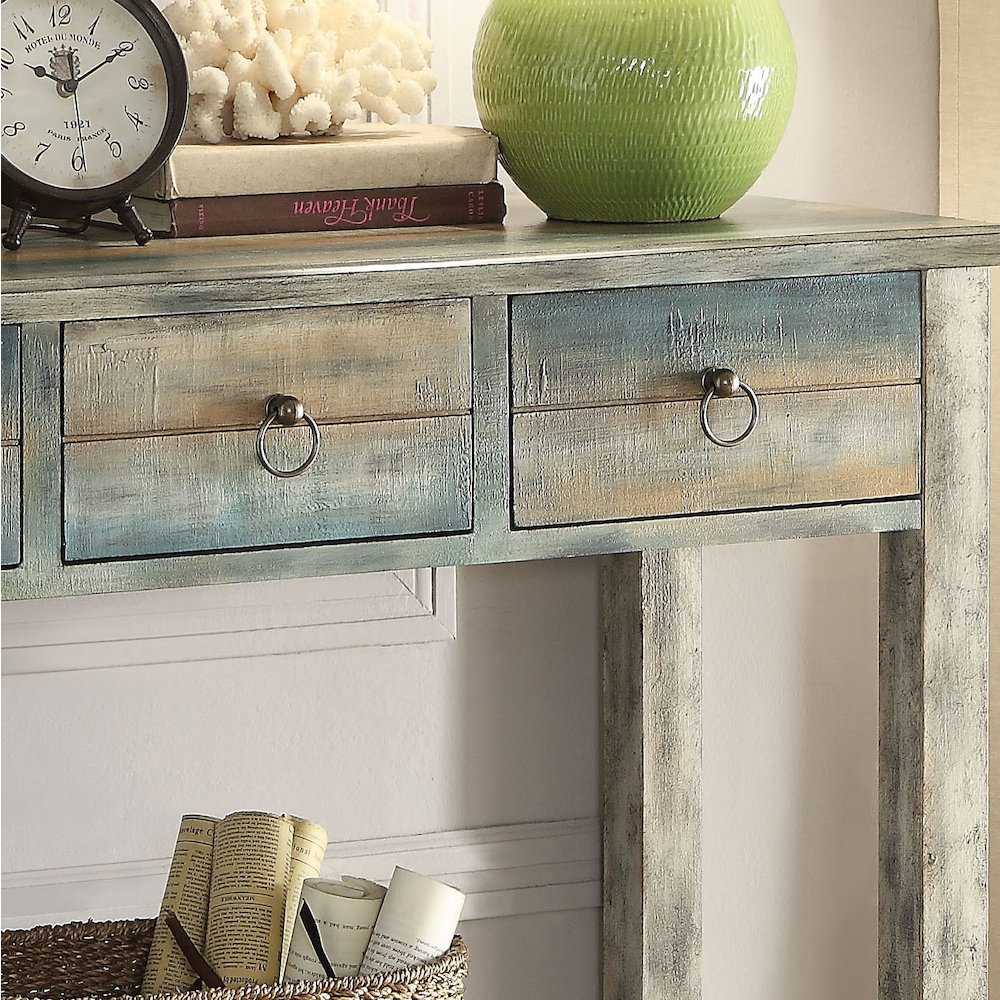 Antique Grey and Teal 3-drawer Console Table. Picture 3