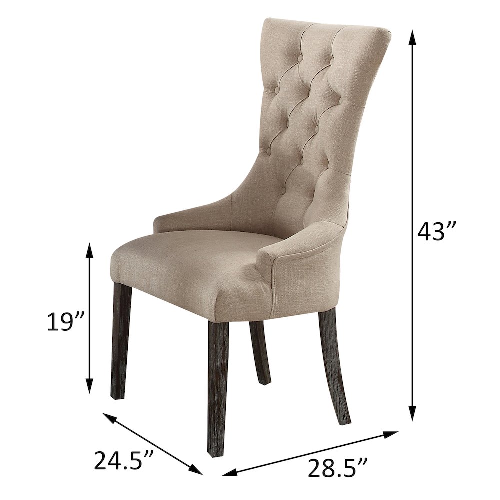Beige and Weathered Espresso Tufted Back Arm Chairs (Set of 2). Picture 3