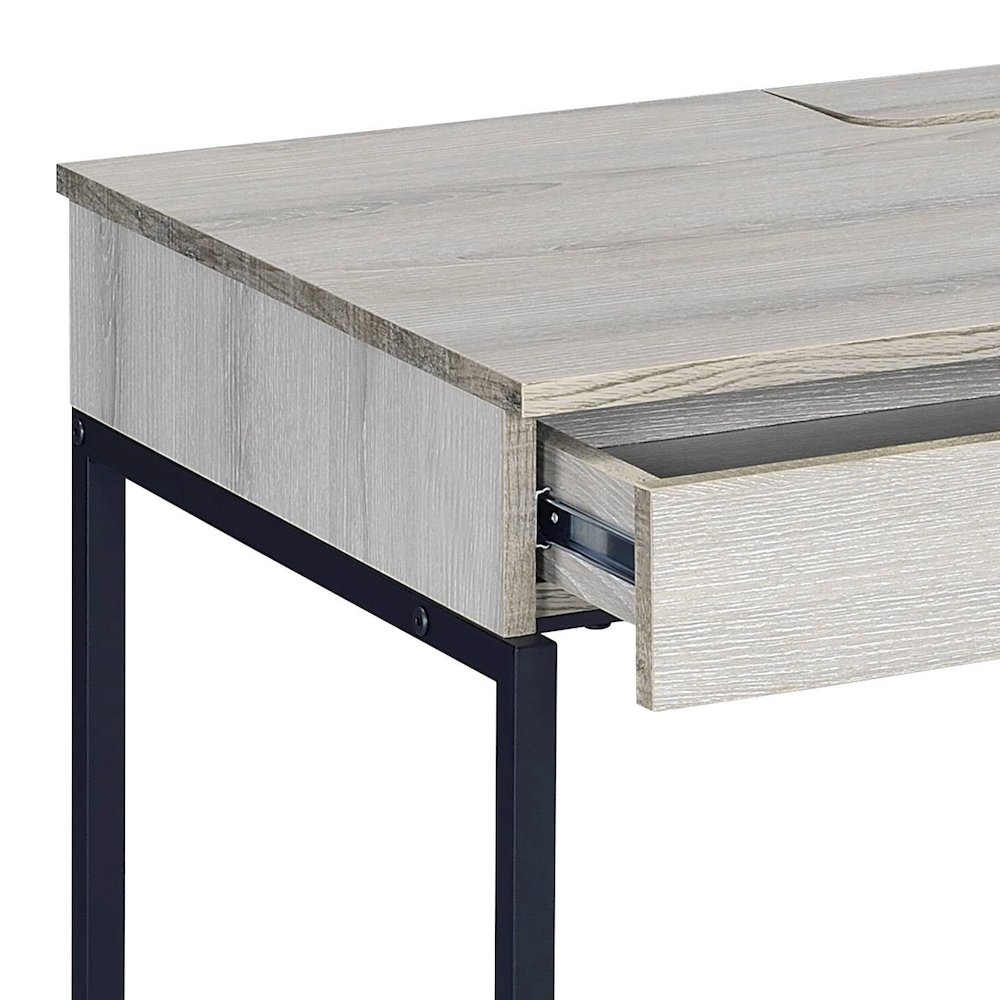 Natural and Black Writing Desk with 2 Drawers. Picture 5