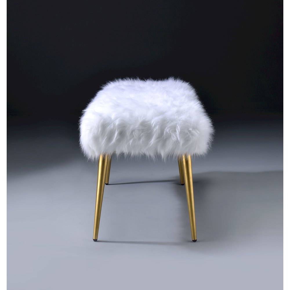 White and Gold Bench with Straight Legs. Picture 4