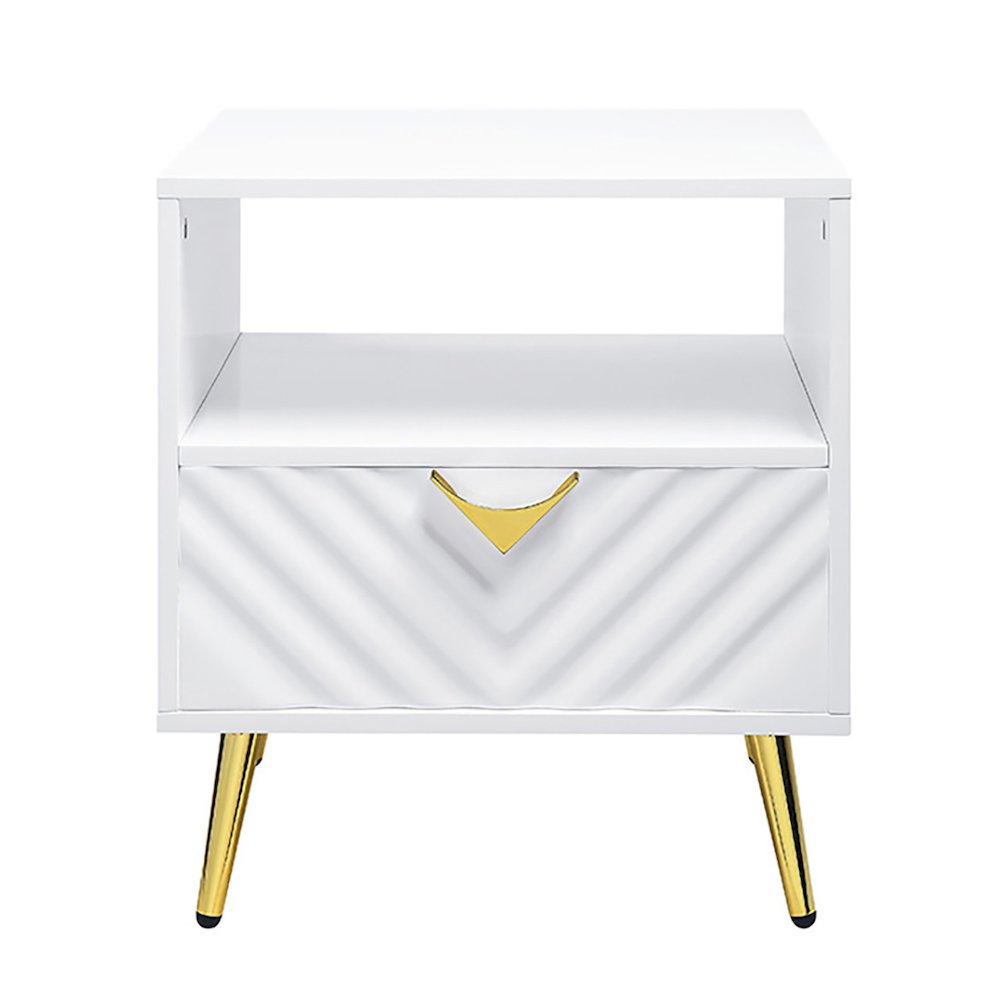 White High Gloss End Table with Shelf. Picture 4