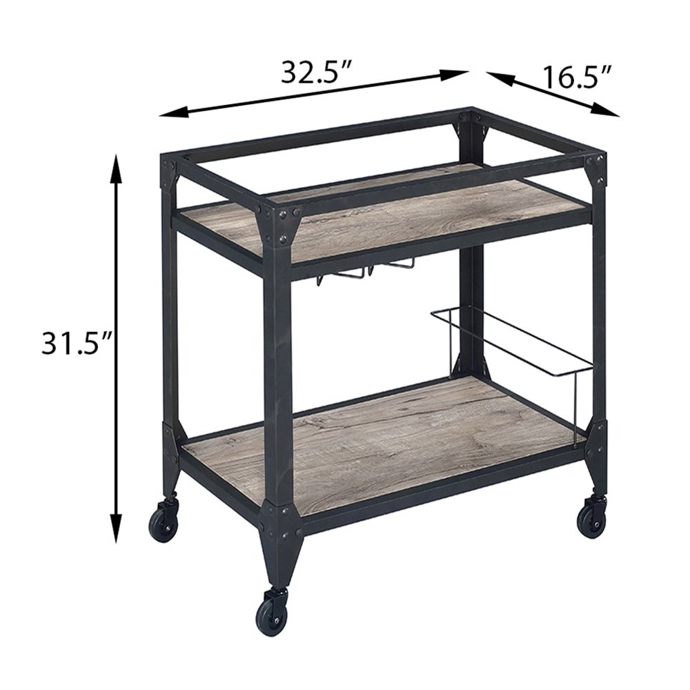 Rustic Oak and Charcoal 2-shelf Serving Cart. Picture 3