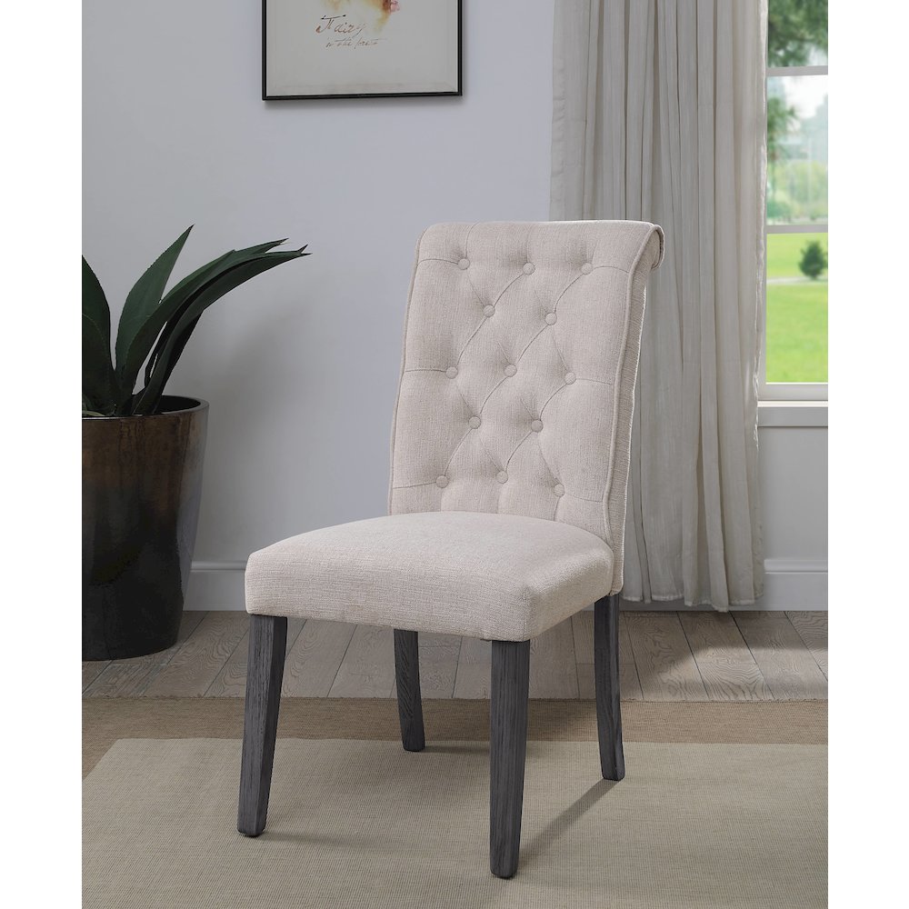 Beige and Grey Tufted Back Side Chairs (Set of 2). Picture 5