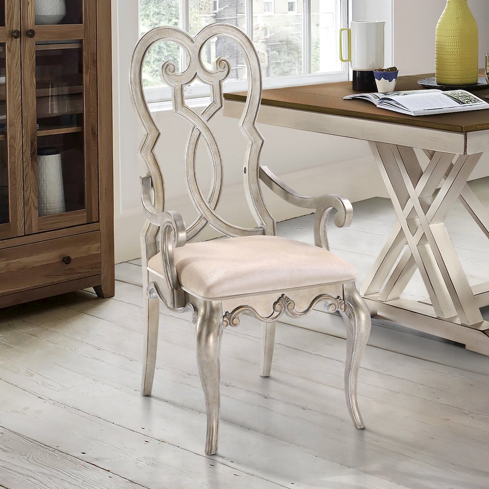 Ivory and Antique Champagne Arm Chairs (Set of 2). Picture 5