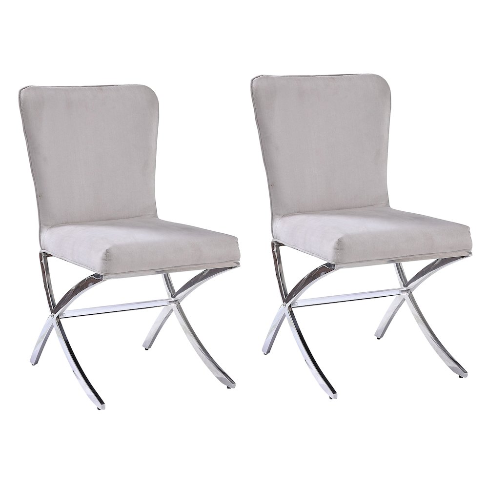 Beige and Chrome Side Chairs with Metal X Shape Legs (Set of 2). Picture 1