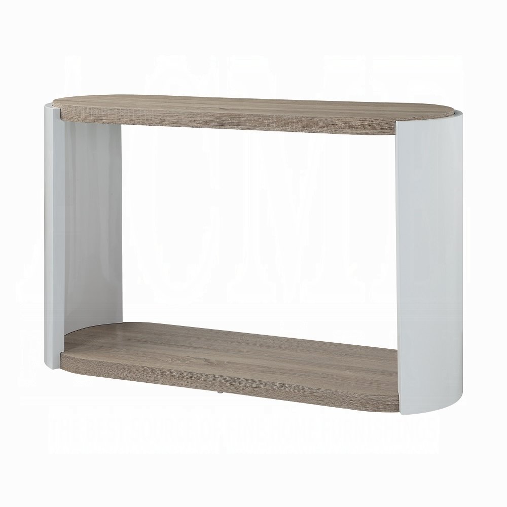Oak and White High Gloss Sofa Table with Bottom Shelf. Picture 1