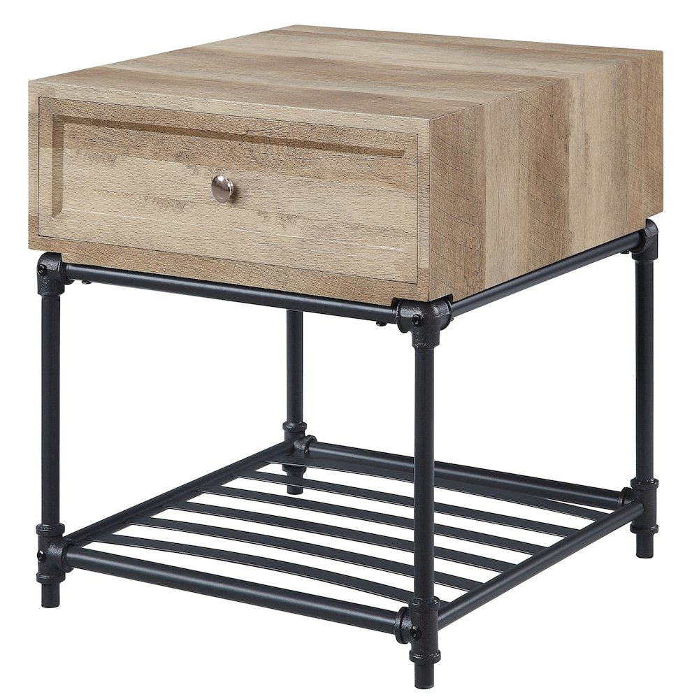 Oak and Sandy Black End Table with Slatted Lower Shelf. Picture 1