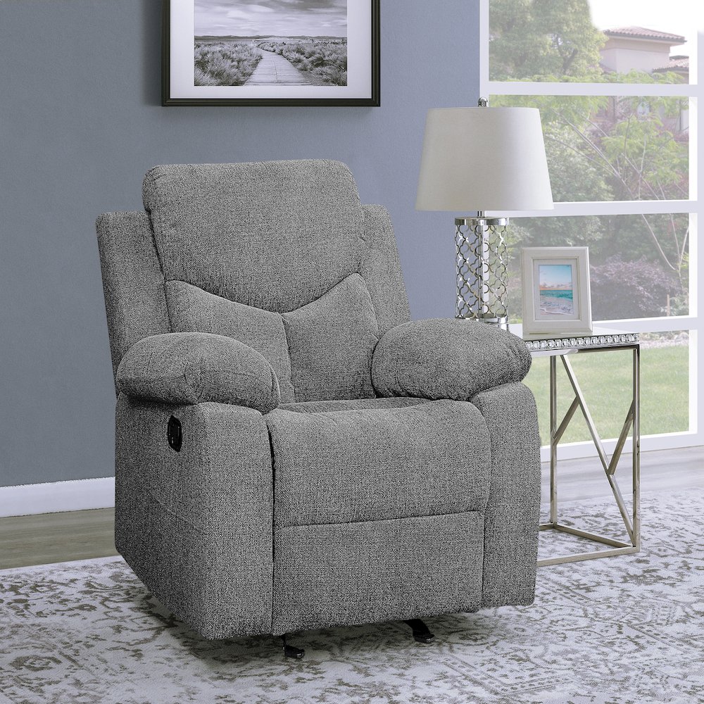 Grey Pillow Top Arms Glider Recliner. Picture 5