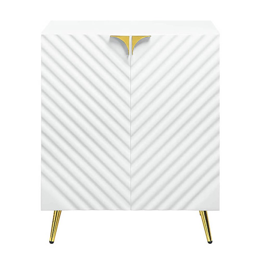 White High Gloss and Gold Console Table with Shelf. Picture 2