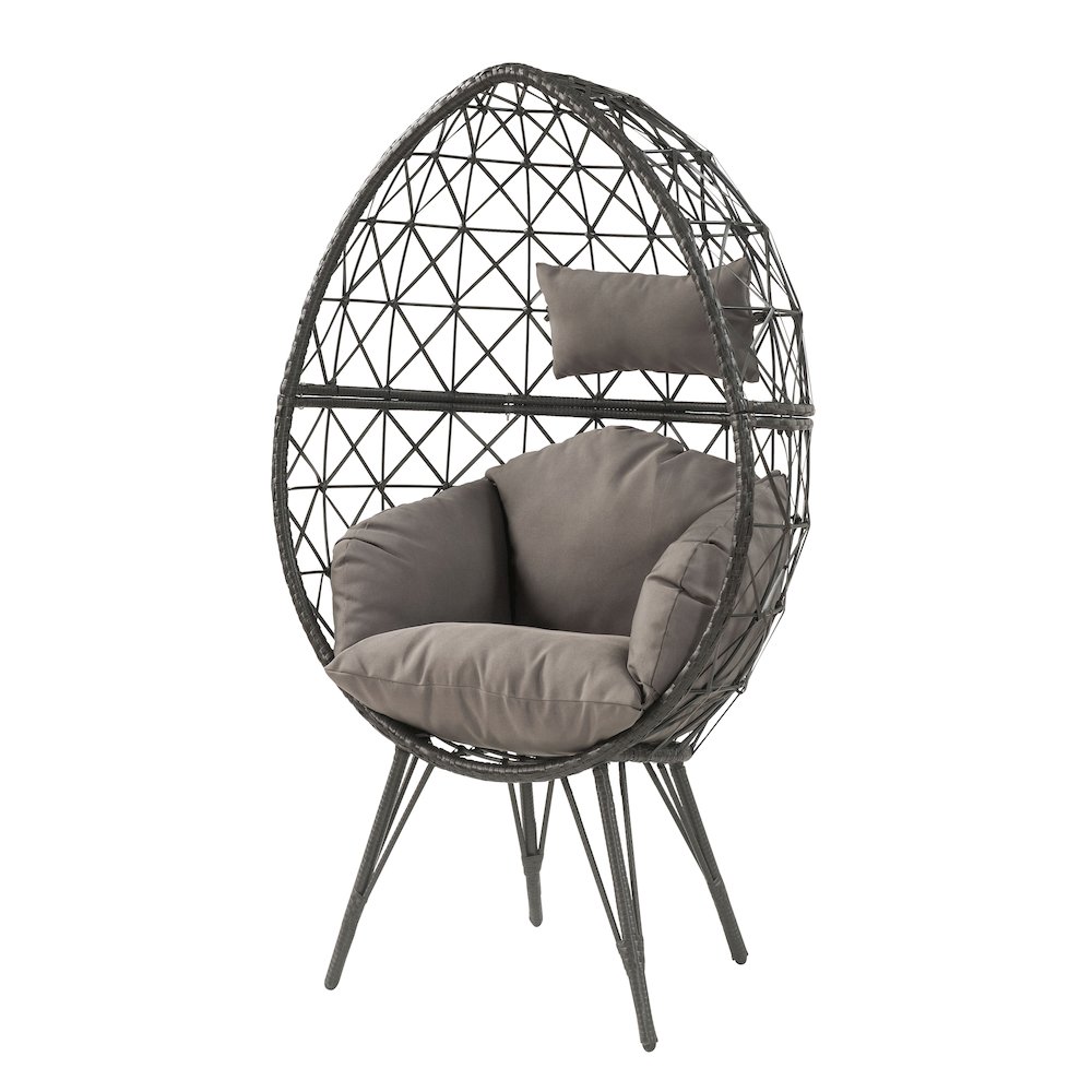 Light Grey and Black Patio Chair with Upholstered Custhion. Picture 1