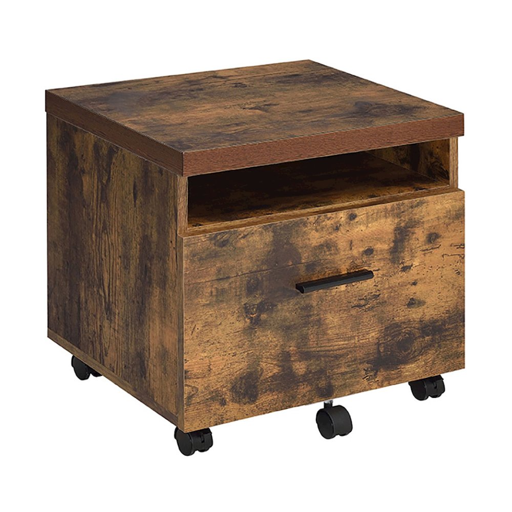 Weathered Oak and Black 1-Drawer File Cabinet. Picture 1