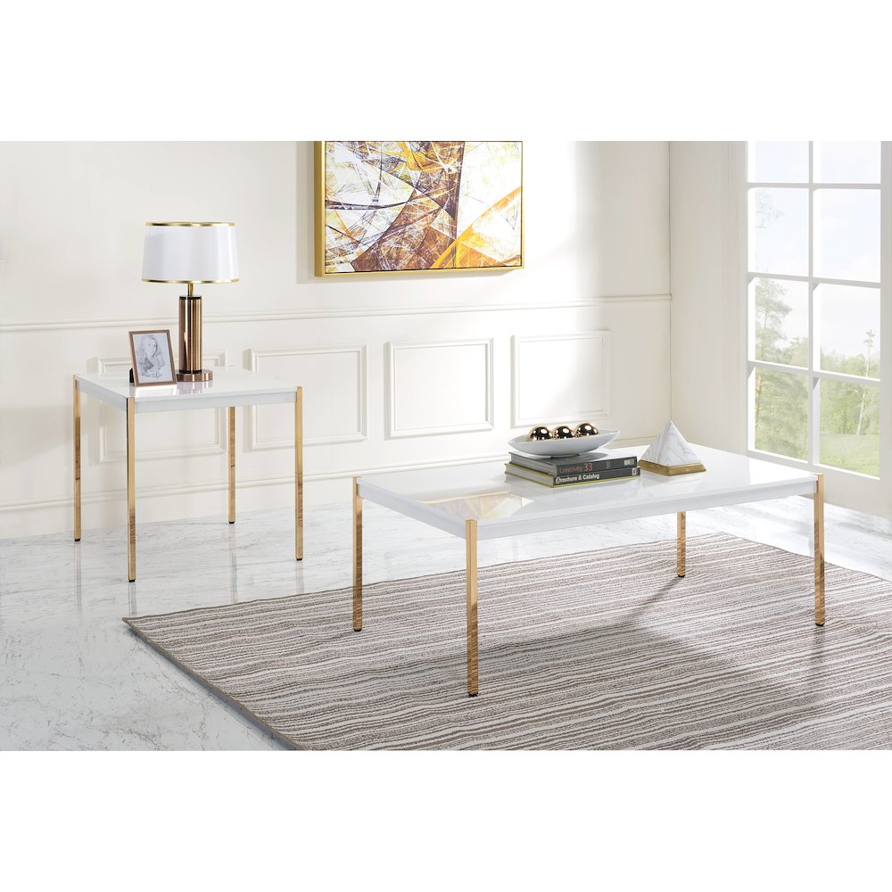 White and Gold Square End Table. Picture 5
