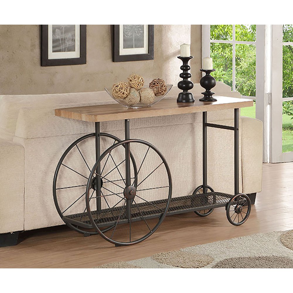 Oak and Antique Grey Sofa Table with Bottom Shelf. Picture 5