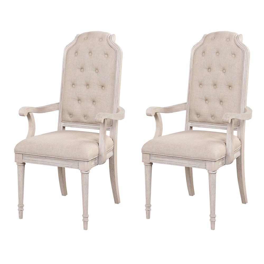 Beige and Antique Champagne Tufted Back Arm Chairs (Set of 2). Picture 1