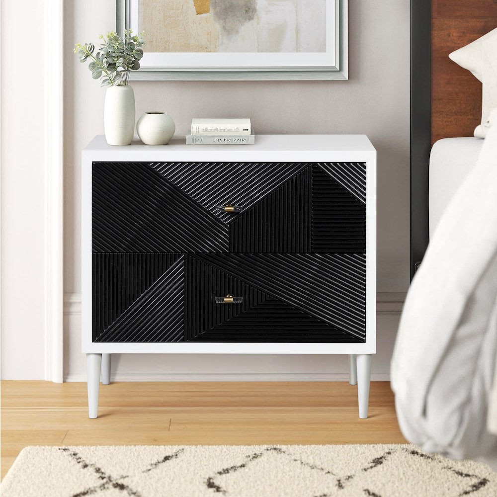 White and Black Accent Table with 2 Drawers. Picture 5
