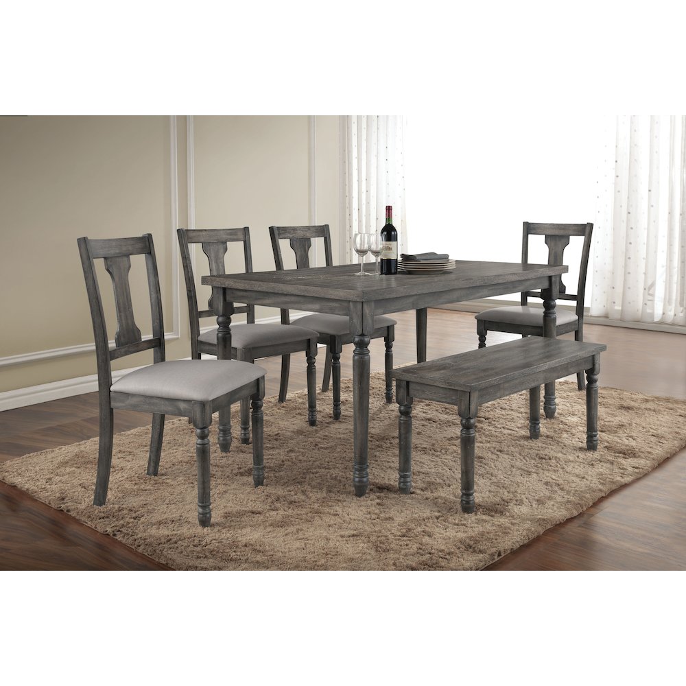 Weathered Grey Dining Bench with Turned Legs. Picture 3