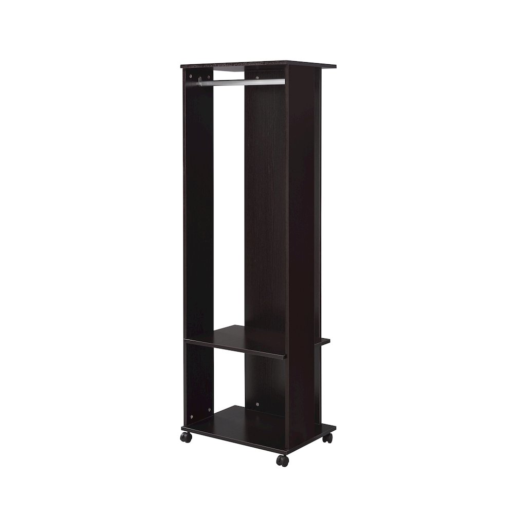 Espresso 1-Shelf Hall Tree with Casters and Hanging Rod. Picture 3